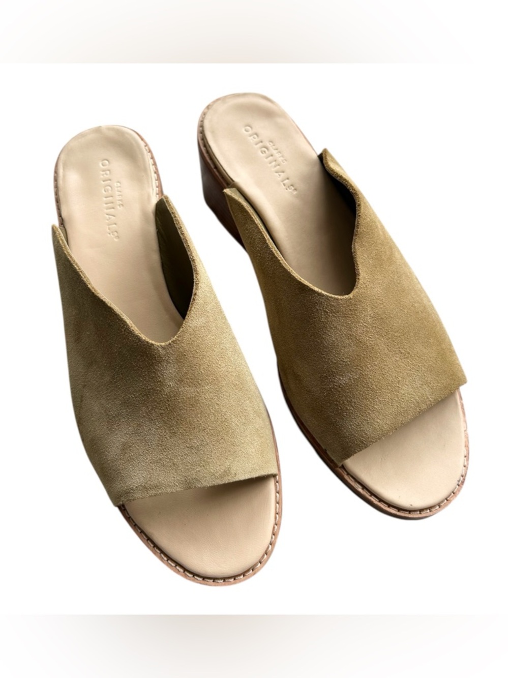 Clarks Amara Suede Mule Sandals Block Heel -Sz. 8.5